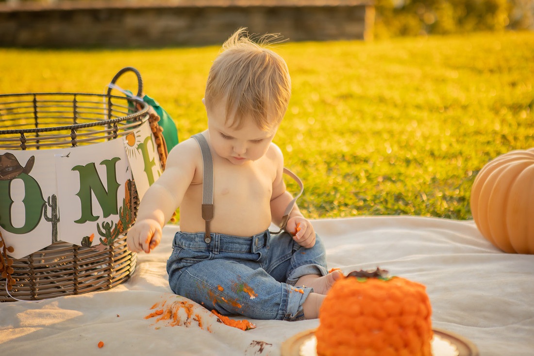 Fall One Year Old Birthday Photography Session with Cake Smash