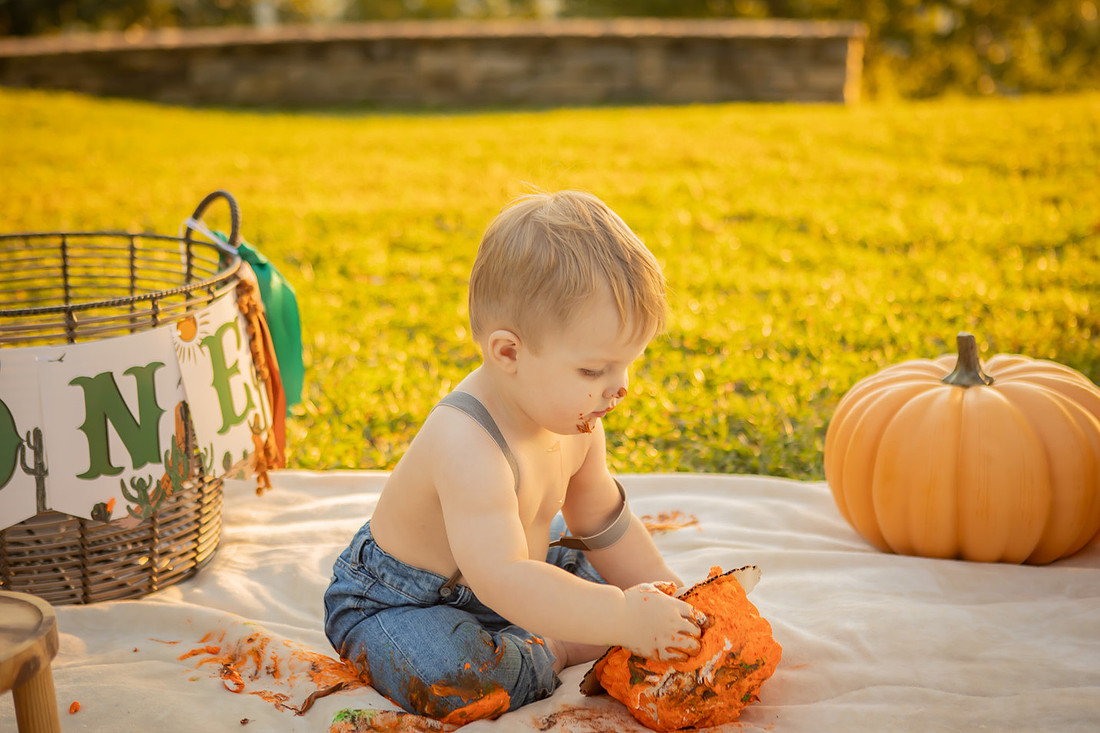 Baby Cake Smash Outdoor Fall Photoshoot | Asheville Photographer