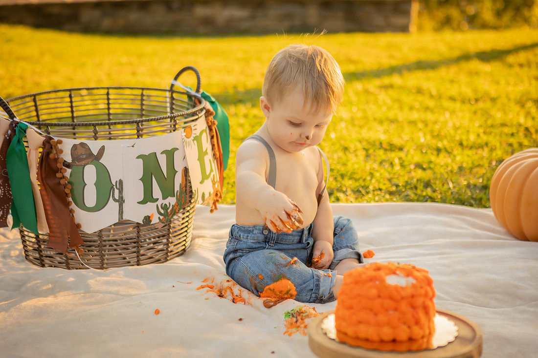 Baby Cake Smash Outdoor Fall Photoshoot | Asheville Photographer