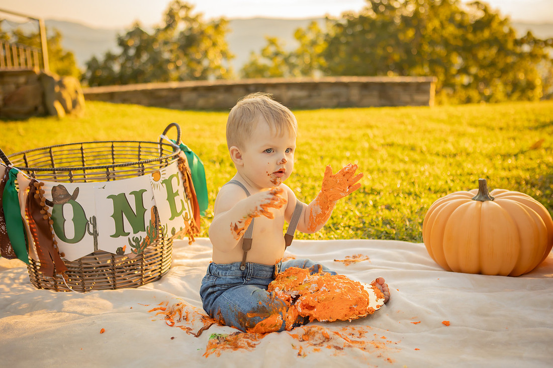 Baby Cake Smash Outdoor Fall Photoshoot | Asheville Photographer