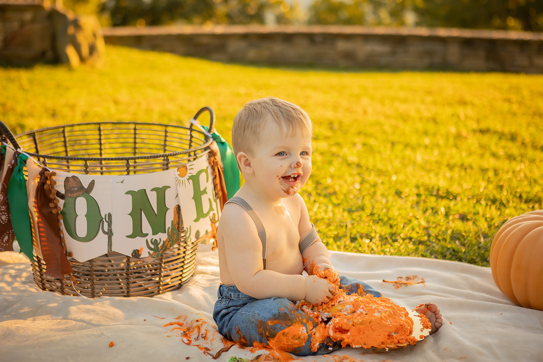 Baby Cake Smash Outdoor Fall Photoshoot | Asheville Photographer