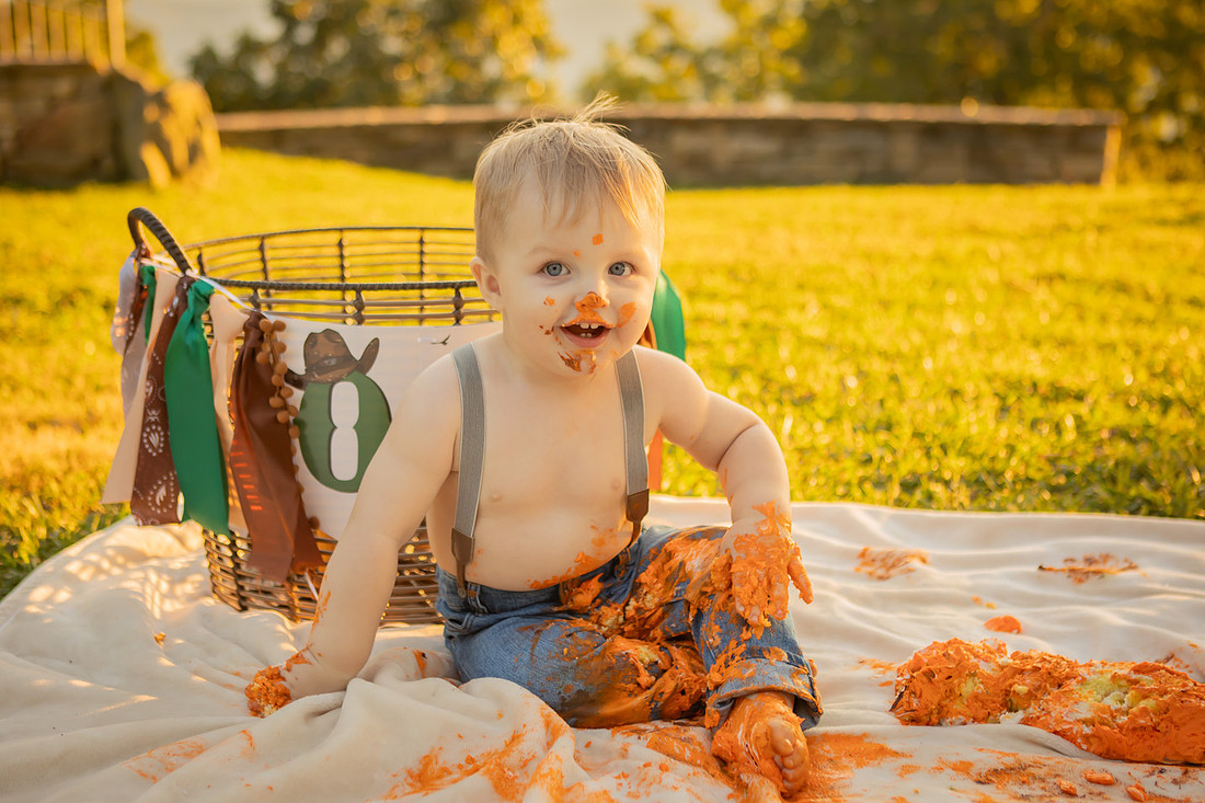 Baby Cake Smash Outdoor Fall Photoshoot | Asheville Photographer