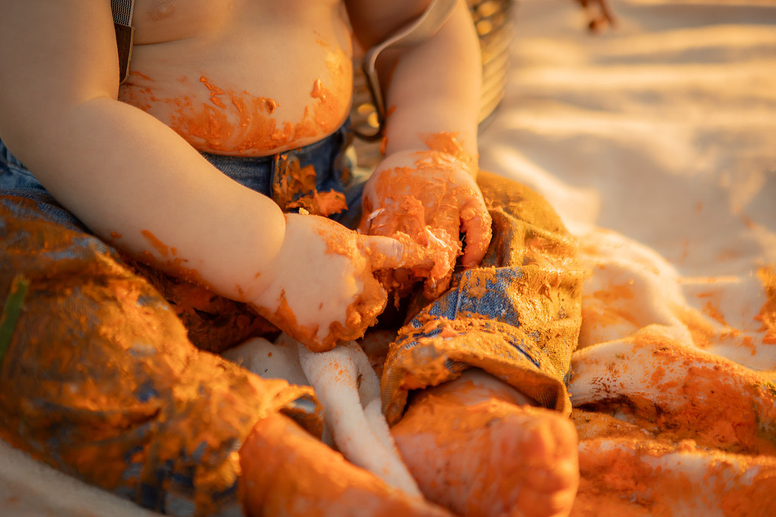 Cake Smash Photography with Pumpkin Cake Outdoors