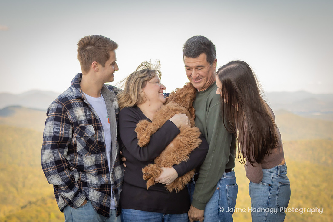 Labradoodle Puppy in Family Photos in the Mountains | Asheville Family Pet Photographer