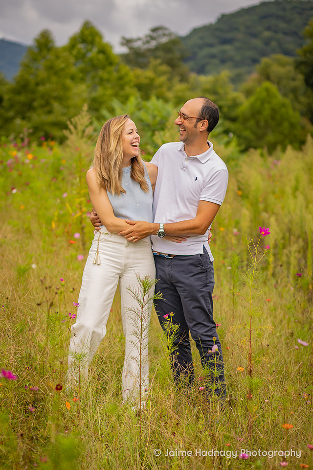 Family Photos in a Flower Field with Mountains | Asheville Photographer