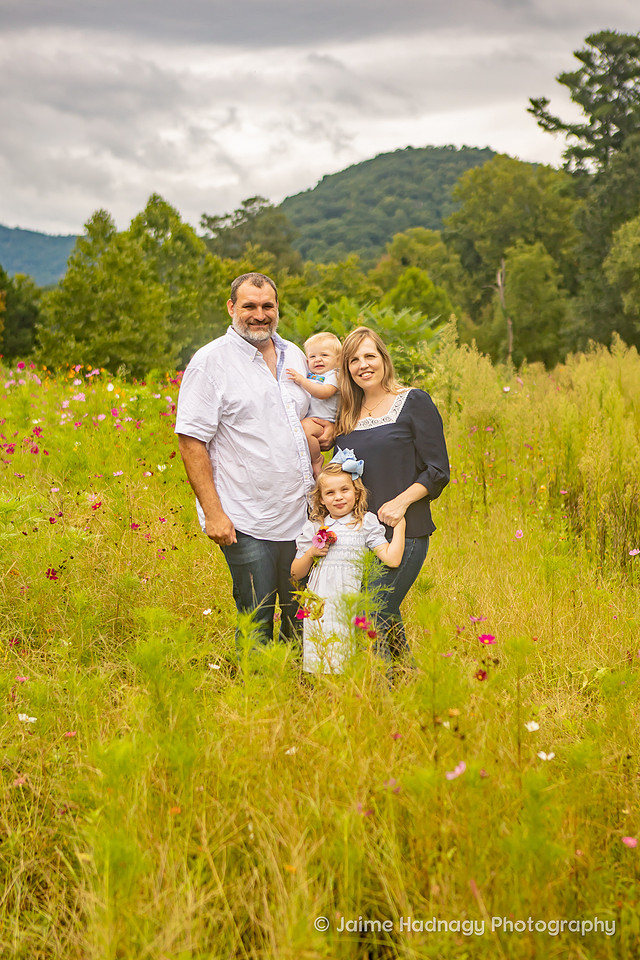 Family Photos in a Flower Field with Mountains | Asheville Photographer