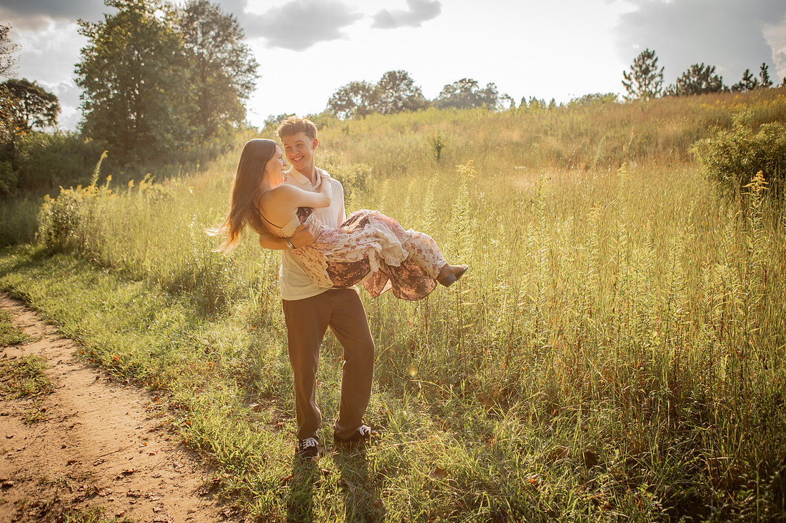 Playful Outdoor Couples Photos at Clemson Botanical Gardens | SC Photographer