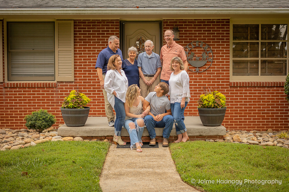 Asheville Family Photographer Portrait in front of Brick House
