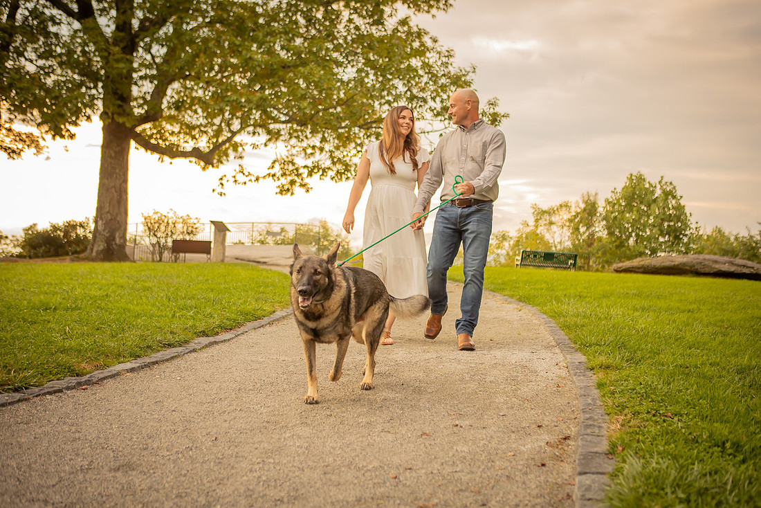 Engagement Photos with the Dog  in the Mountains at Jump Off Rock | Hendersonville Photographer