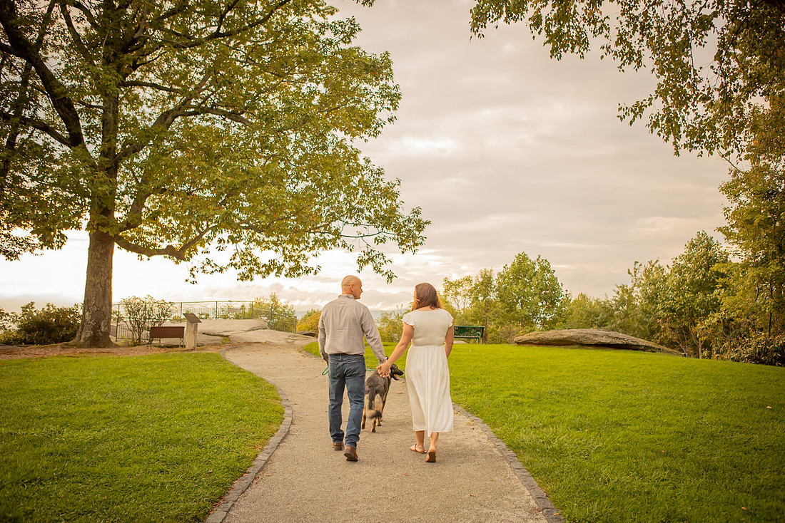 Engagement Photos with the Dog  in the Mountains at Jump Off Rock | Hendersonville Photographer