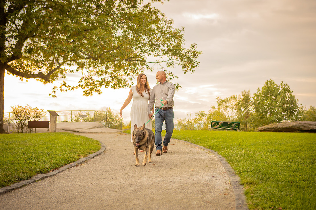 Engagement Photos with the Dog  in the Mountains at Jump Off Rock | Hendersonville Photographer
