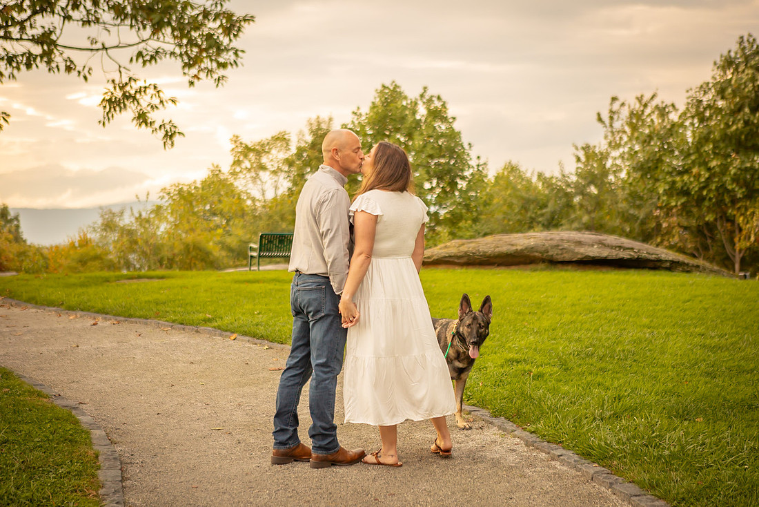 Engagement Photos with the Dog  in the Mountains at Jump Off Rock | Hendersonville Photographer