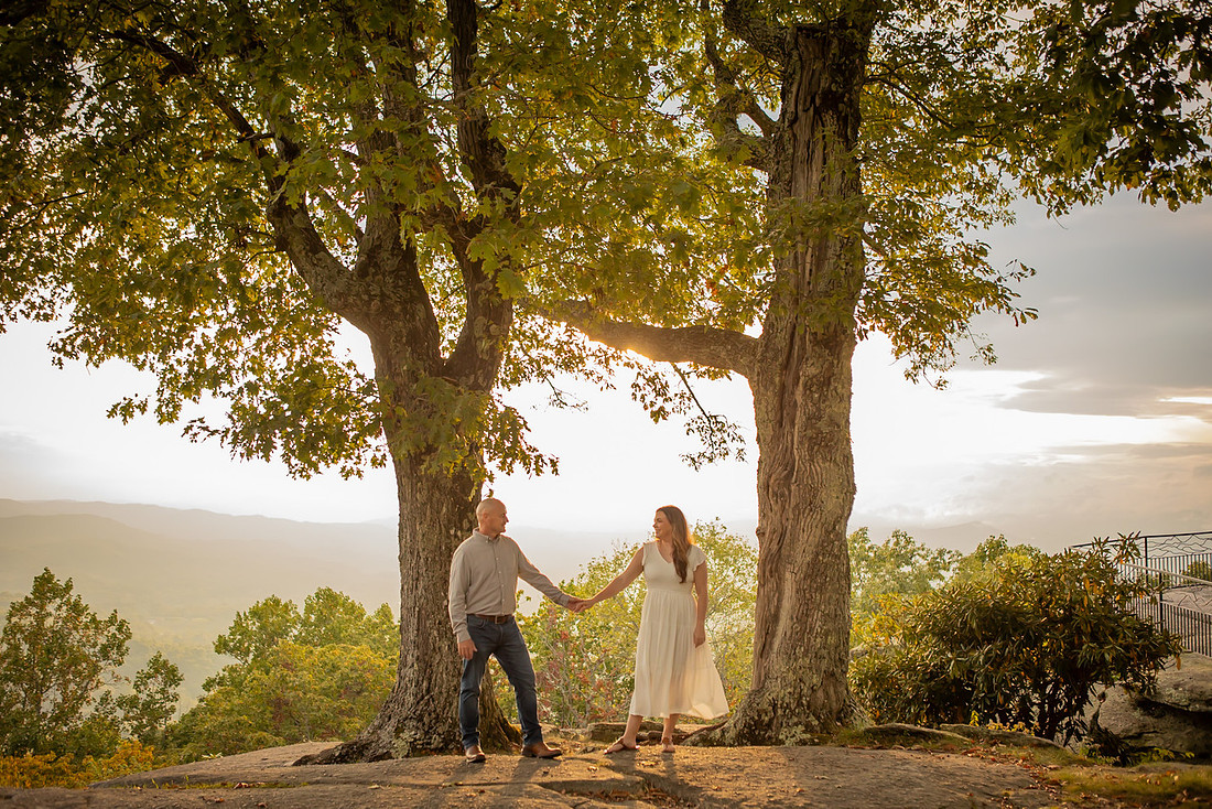 Engagement Photos with the Dog  in the Mountains at Jump Off Rock | Hendersonville Photographer