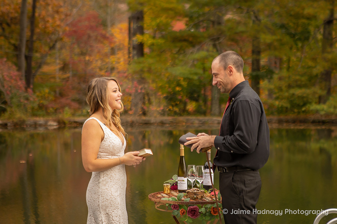 Small Wedding Ceremony at a pond with the dog | Asheville Elopement Photographer