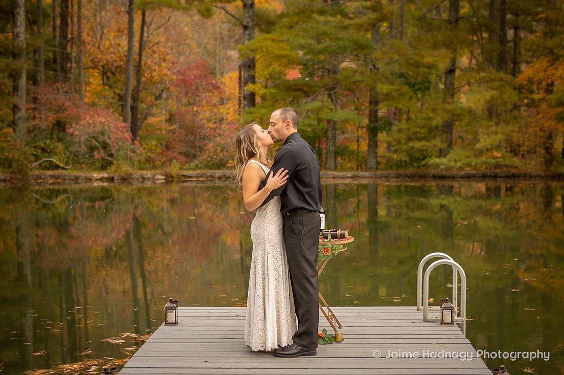 Small Wedding Ceremony at a pond with the dog | Asheville Elopement Photographer