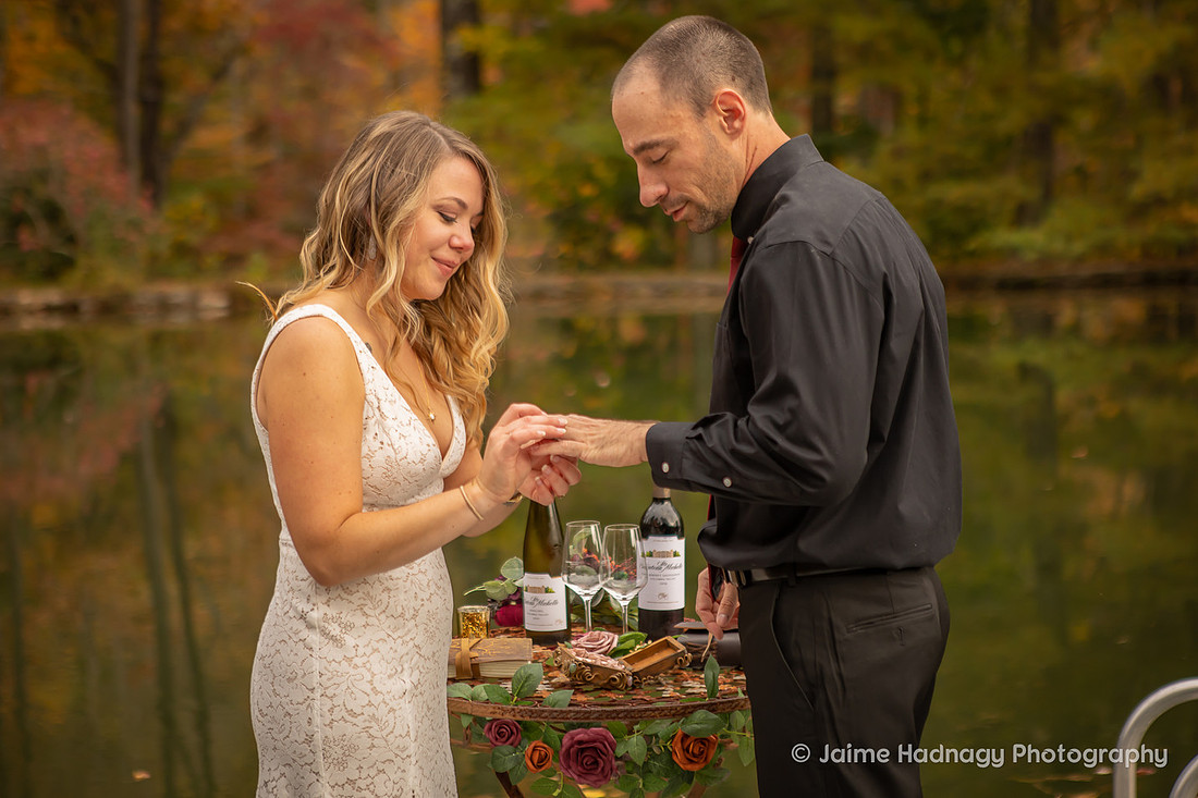 Small Wedding Ceremony at a pond with the dog | Asheville Elopement Photographer