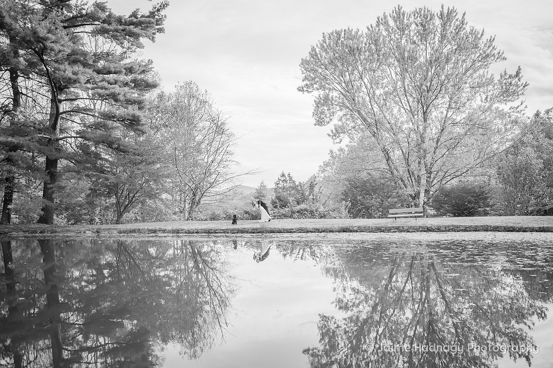 Gorgeous Bridal Photos Couple with Dog on Wedding Day | Asheville Elopement Photographer