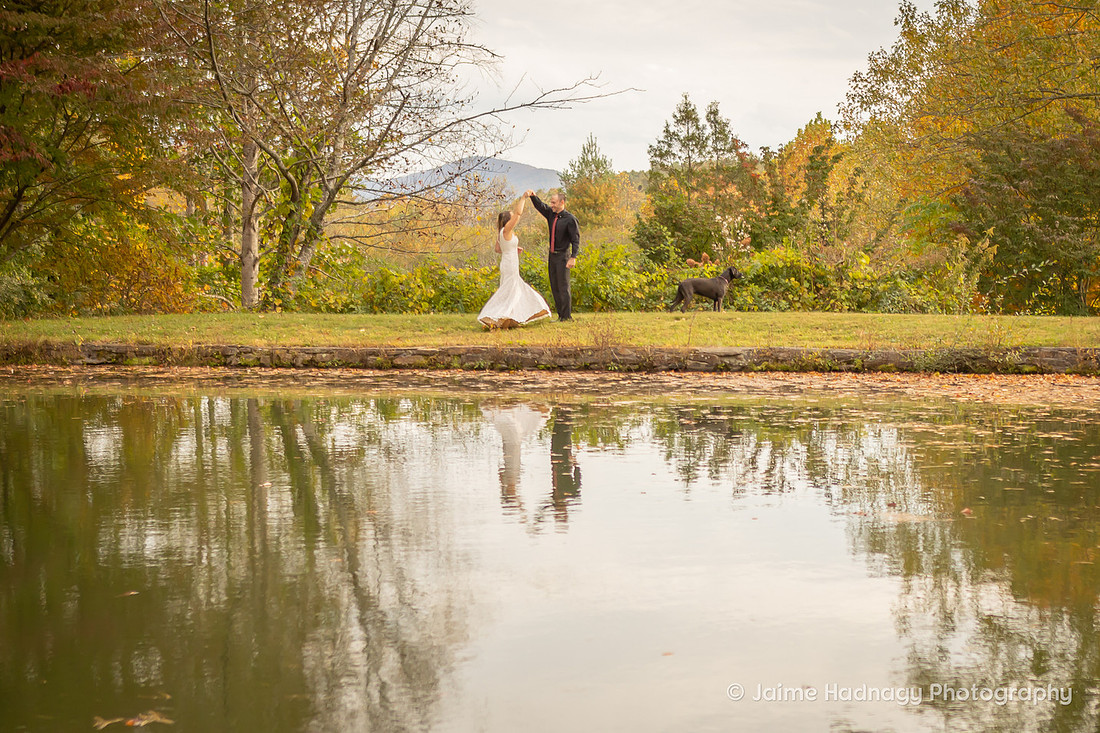 Gorgeous Bridal Photos Couple with Dog on Wedding Day | Asheville Elopement Photographer