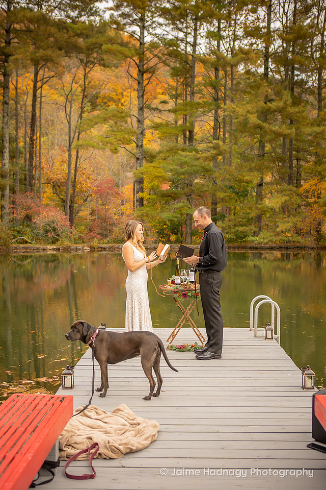 Small Wedding Ceremony at a pond with the dog | Asheville Elopement Photographer