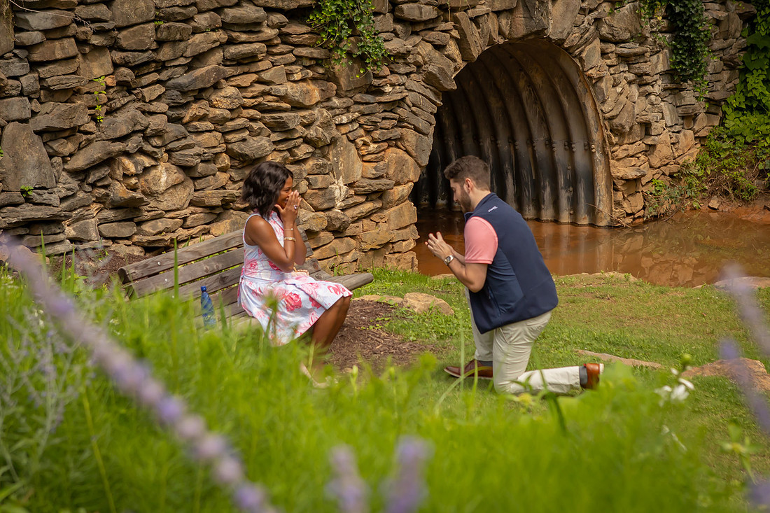 Surprise Proposal at Falls Park In Greenville SC | Engagement Photographer