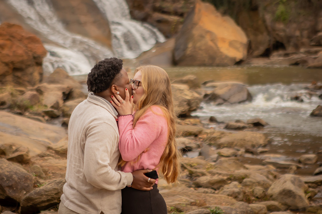 Waterfall Proposal at Falls Park on the Reedy in Greenville SC | Engagement Photographer