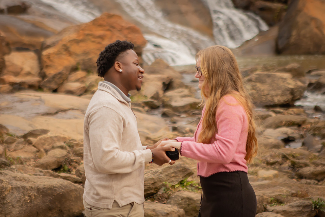Waterfall Proposal at Falls Park on the Reedy in Greenville SC | Engagement Photographer