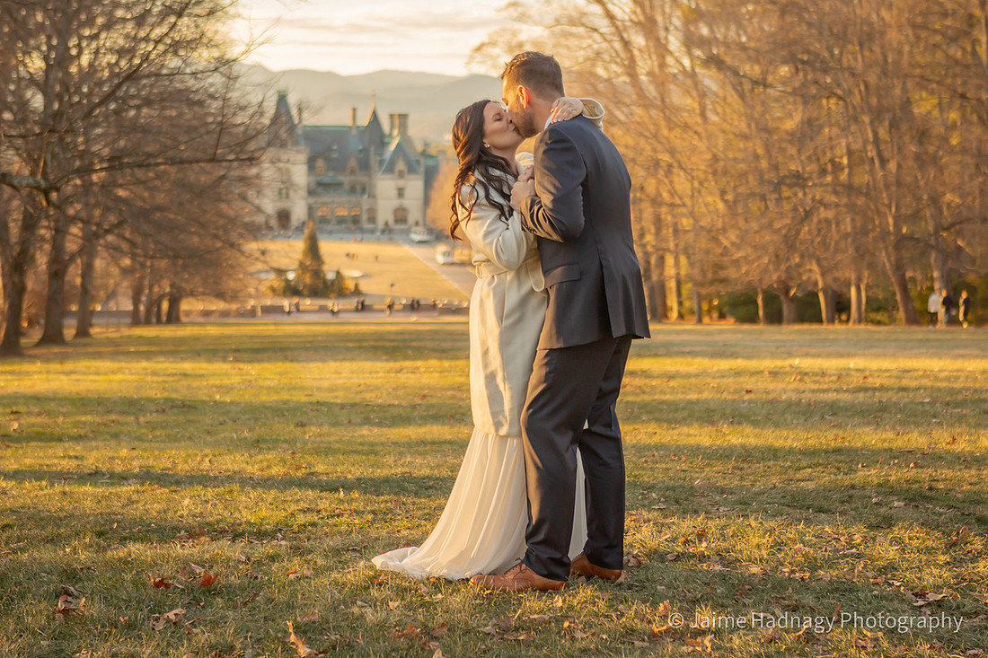 Bride and Groom Kissing at The Biltmore Estate | Asheville Elopement Photographer