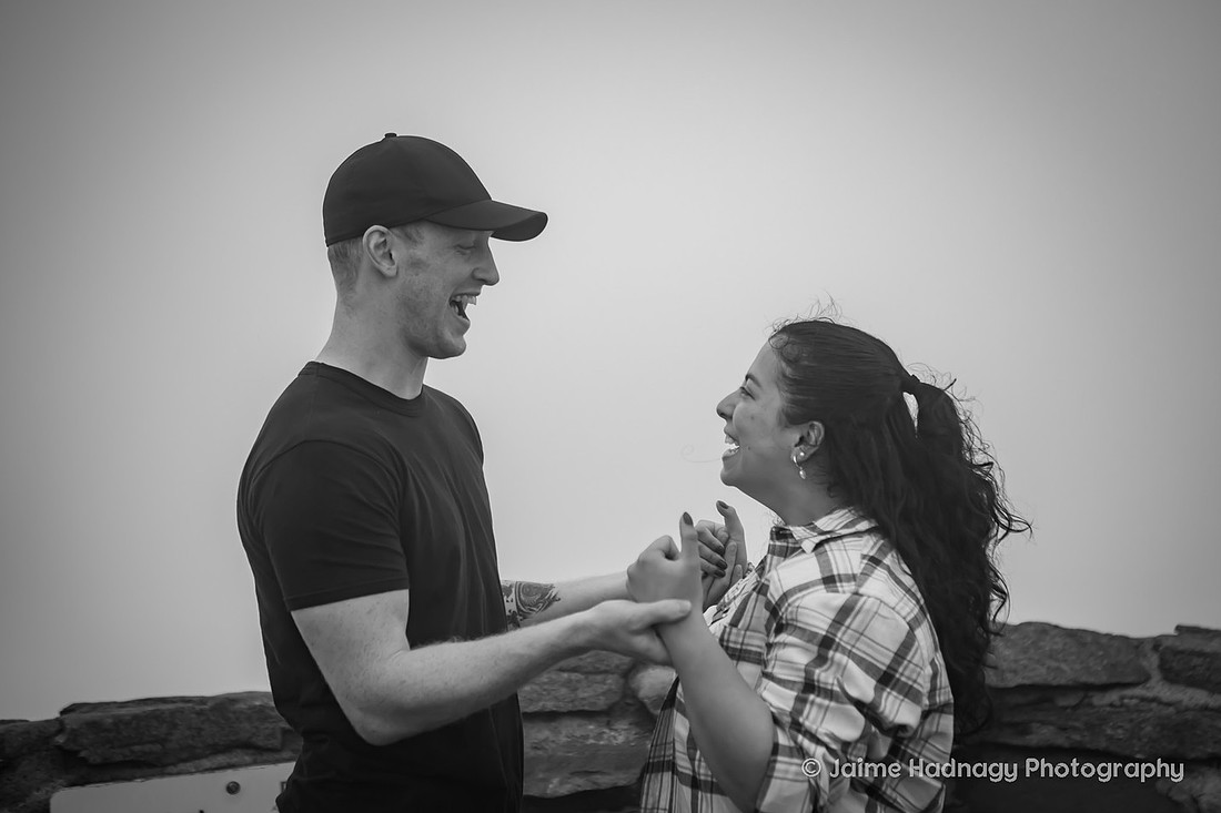 Hiking Proposal at Craggy Pinnacle in the Fog | Asheville Engagement Photographer