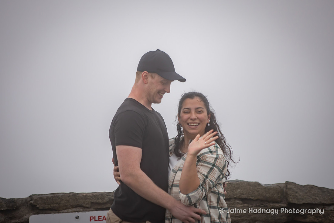 Hiking Proposal at Craggy Pinnacle in the Fog | Asheville Engagement Photographer