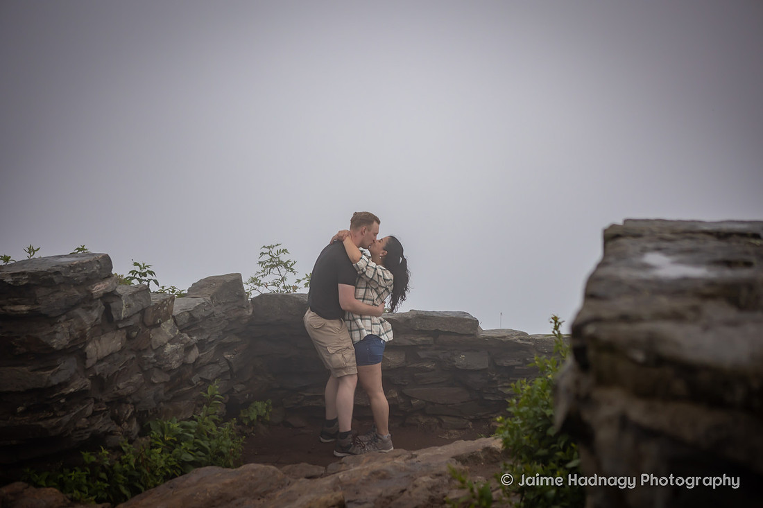Getting Engaged on a Hike in the Fog in the Mountains of Western North Carolina | Asheville Hiking Proposal Photographer