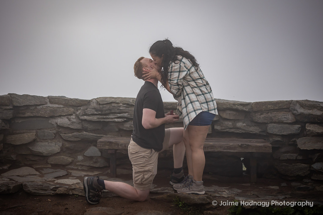 Getting Engaged on a Hike in the Fog in the Mountains of Western North Carolina | Asheville Hiking Proposal Photographer