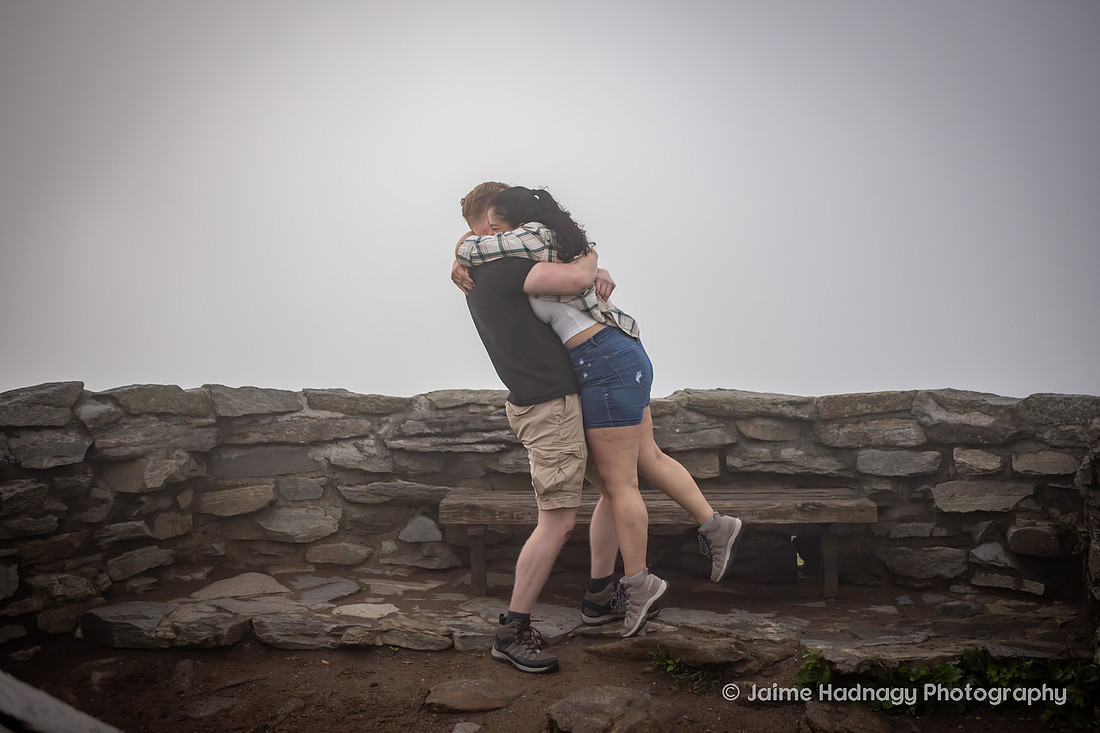 Getting Engaged on a Hike in the Fog in the Mountains of Western North Carolina | Asheville Hiking Proposal Photographer