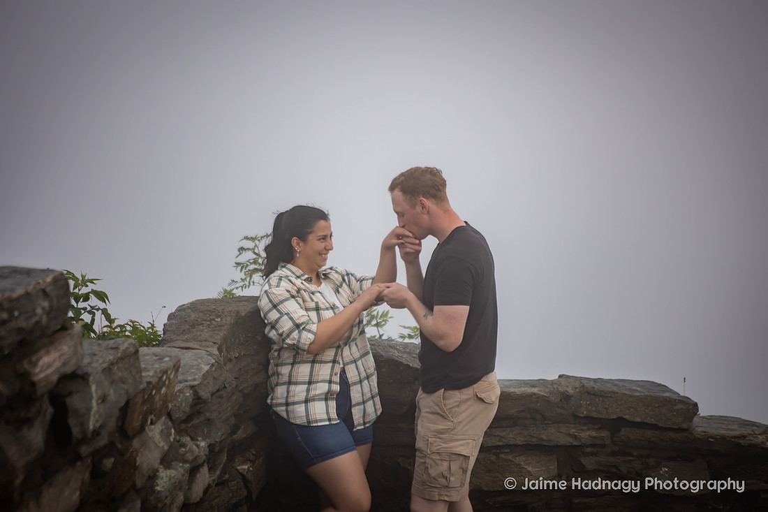 Getting Engaged on a Hike in the Fog in the Mountains of Western North Carolina | Asheville Hiking Proposal Photographer