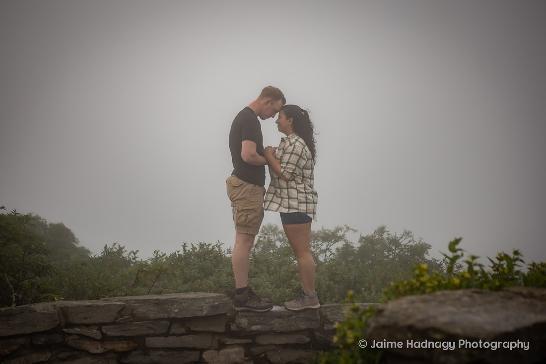 Engagement Photos on a Foggy Day in the Mountains | Asheville Surprise Proposal Photographer