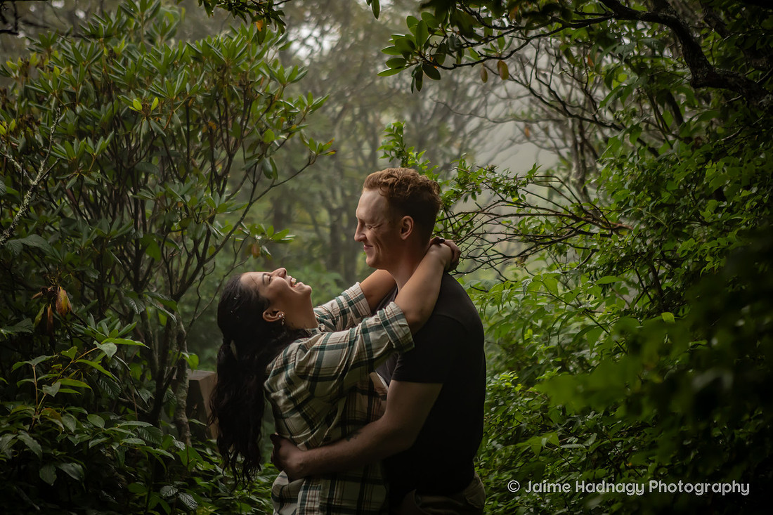 Engagement Photos on a Foggy Day in the Mountains | Asheville Surprise Proposal Photographer