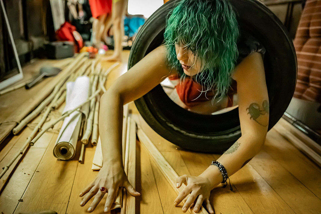 Art Dancer Photoshoot inside abandoned bus in Asheville 