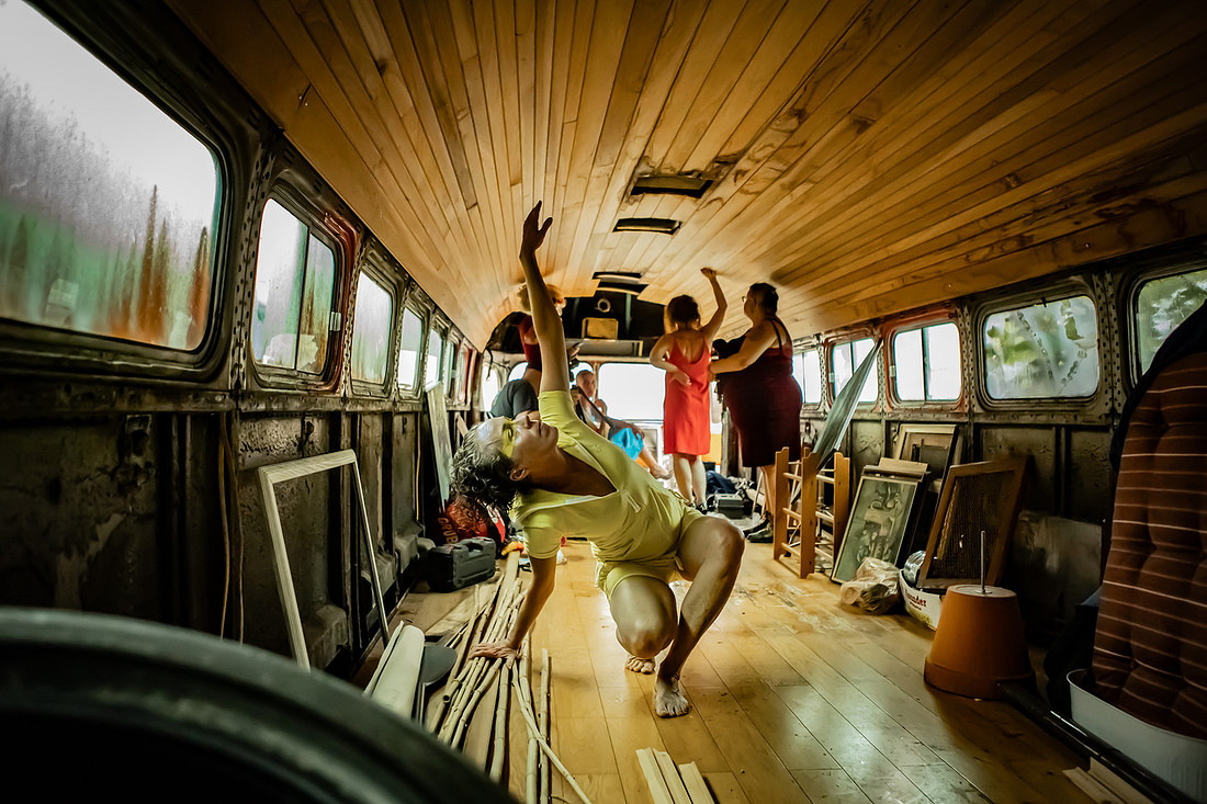Art Dancer Photoshoot inside abandoned bus in Asheville 