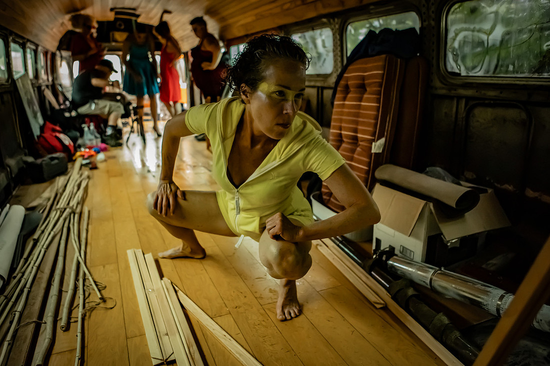 Art Dancer Photoshoot inside abandoned bus in Asheville 