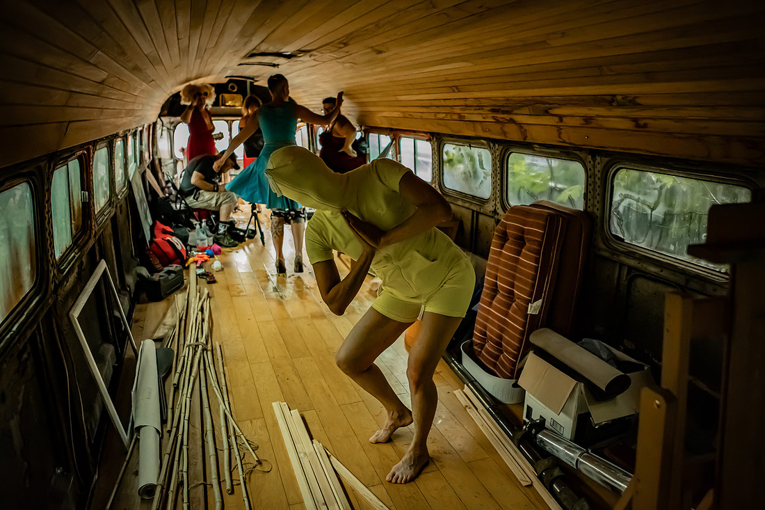 Art Dancer Photoshoot inside abandoned bus in Asheville 