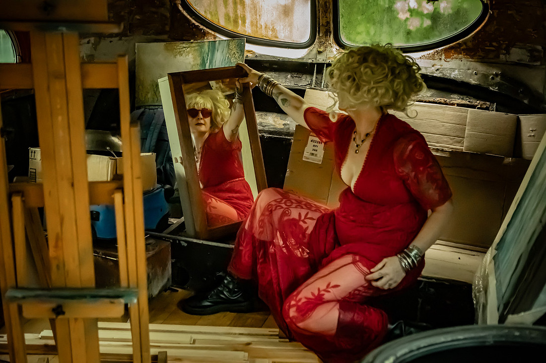 Art Dancer Photoshoot inside abandoned bus in Asheville 