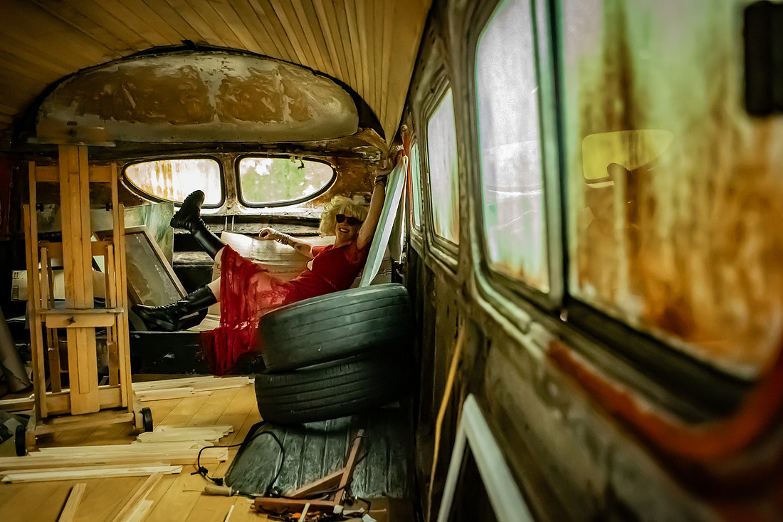 Art Dancer Photoshoot inside abandoned bus in Asheville 
