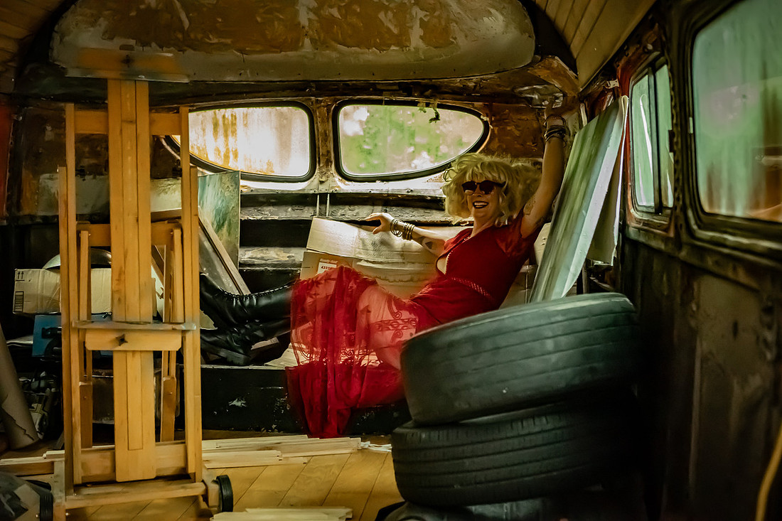 Art Dancer Photoshoot inside abandoned bus in Asheville 