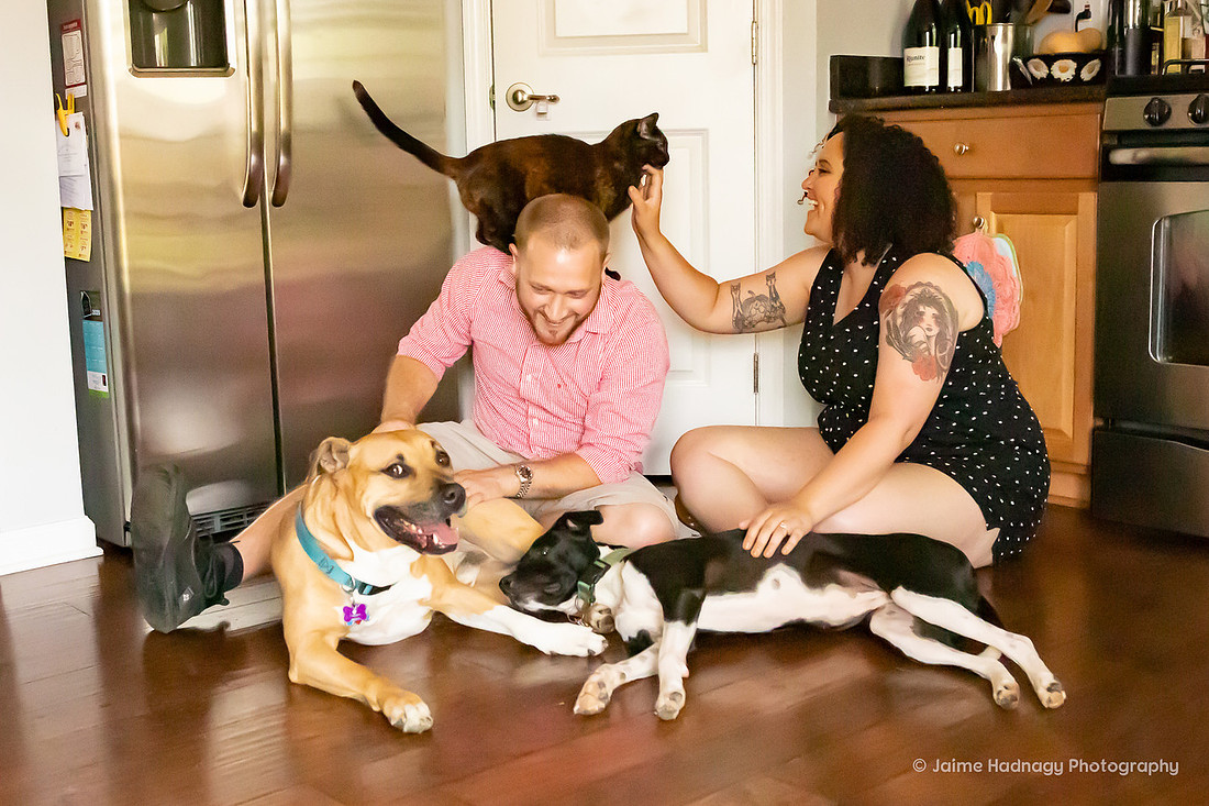 In Home Proposal Photography with Dogs | Engagement Photographer