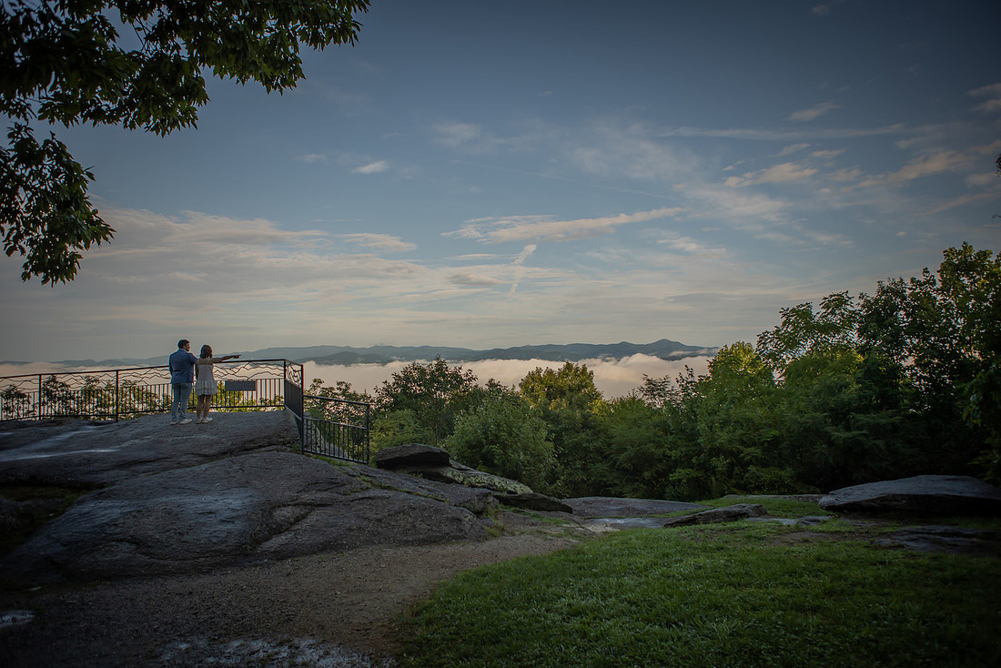 Morning Mountain Proposal at Jump Off Rock in Hendersonville NC | WNC Engagement Photographer