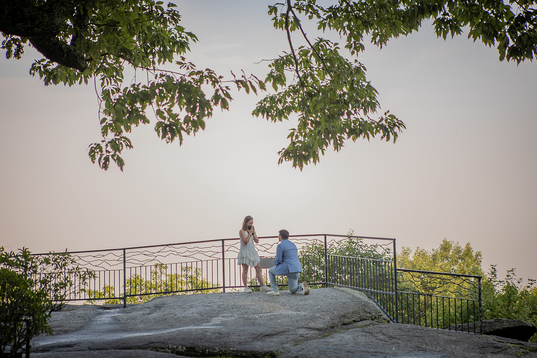Morning Mountain Proposal at Jump Off Rock in Hendersonville NC | WNC Engagement Photographer