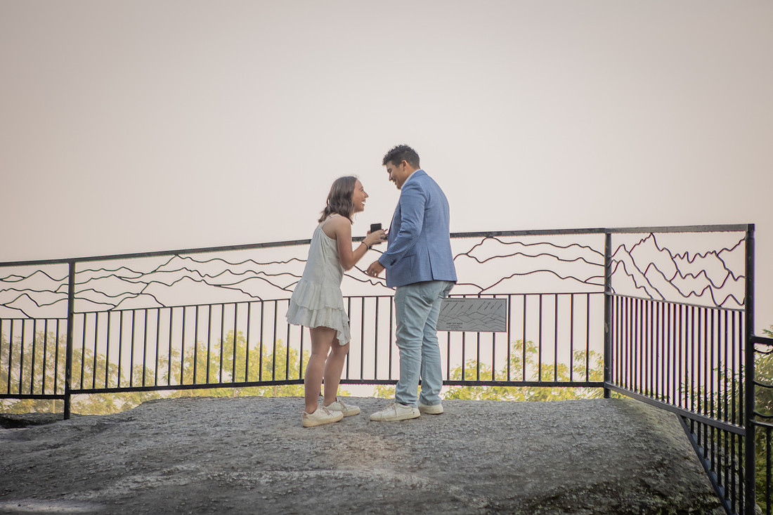 Morning Mountain Proposal at Jump Off Rock in Hendersonville NC | WNC Engagement Photographer