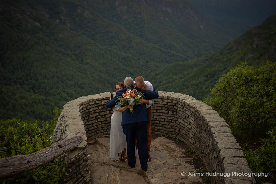 Bride and Groom Portraits after Mountain Elopement at Wiseman's View in Western NC