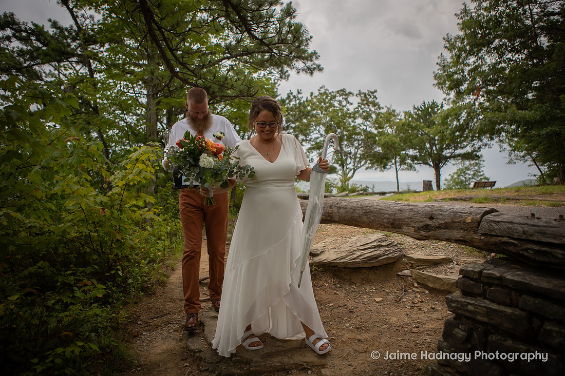 Bride and Groom Portraits after Mountain Elopement at Wiseman's View in Western NC