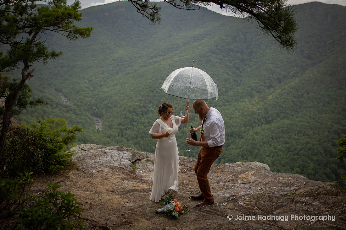 Bride and Groom Portraits after Mountain Elopement at Wiseman's View in Western NC