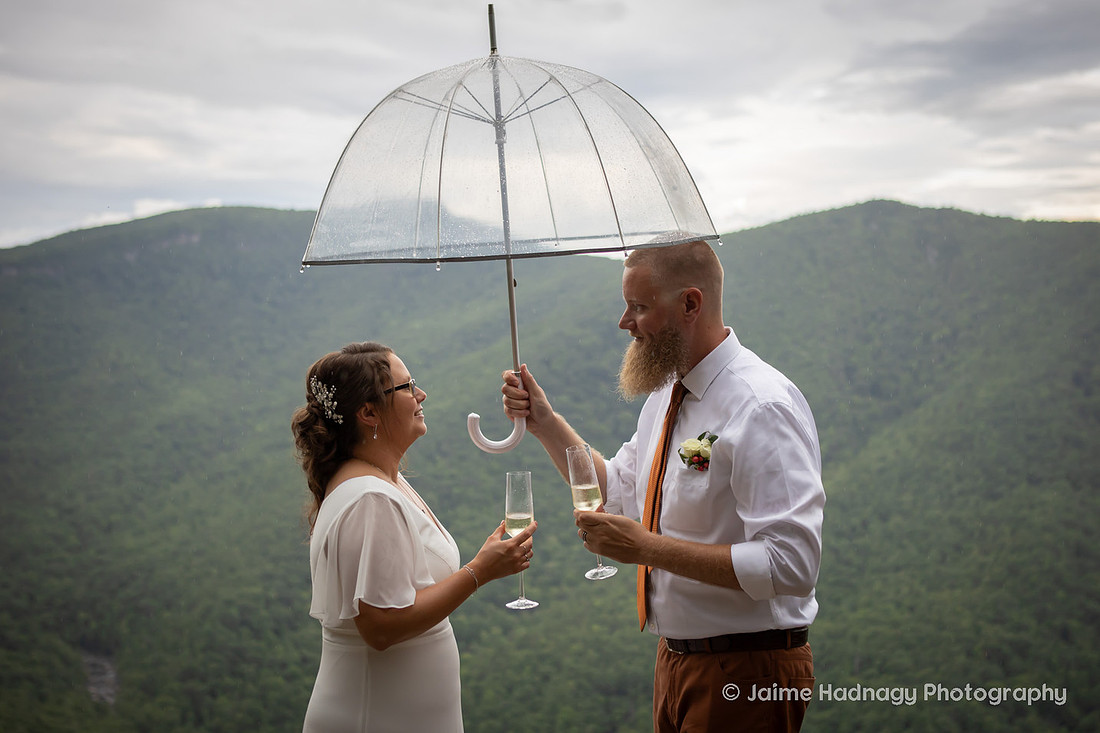 Bride and Groom Portraits after Mountain Elopement at Wiseman's View in Western NC